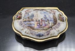 Prächtige Tabatiere / Schnupftabakdose mit Chinoiserien und Kauffahrteiszenen / A porcelain ...