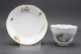 Mokkatasse und UT mit Uferlandschaft und Insekten / A mocha cups and saucer with a lake ...