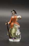 Miniatur Figur einer Jägerin mit Hund / A miniature figure of a female hunter with her dog, ...