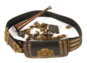 A VICTORIAN MEDICAL OFFICER'S GILT-BRASS MOUNTED SHOULDER BELT AND POUCH, TOGETHER WTIH A QUANTITY O