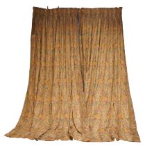 THREE PAIRS OF YELLOW AND FLORAL PATTERNED SILK CURTAINS (7)
