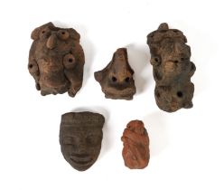 A GROUP OF FIVE PRE-COLUMBIAN TERRACOTTA HEADS AND FRAGMENTS (5)