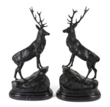 AFTER JULES MOIGNIEZ (1835-1894): AN OPPOSING PAIR OF BRONZE STAGS (2)