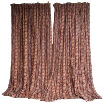 TWO PAIRS OF FLORAL AND PAISLEY PATTERN STRIPE COTTON CURTAINS (4)
