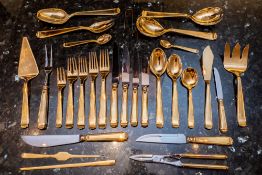 ROBBE & BERKING ART DECO; A LARGE CANTEEN OF GILT METAL CUTLERY (267)