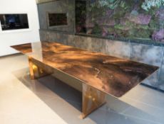 A PATTERNED RESIN INSET RECTANGULAR DINING TABLE