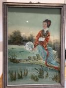 Antique Chinese reverse glass painting original fr