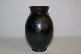 A Royal Brierley iridescent art glass vase of oviform profile with flared rim, bearing the factory