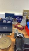 Collection of crystal glassware, tankards, camera and medal