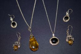 2x Silver necklaces & pendants together with 2 pai
