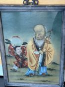 Antique Chinese reverse glass painting with peach.