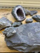 Collection of fossils to include amethyst section