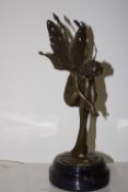 Large bronze sleeping winged fairy on marble base
