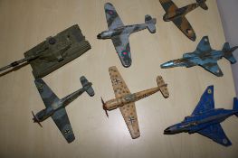 Dinky toys spitfire MK2, s.e.p.e cat jaguar, BF109