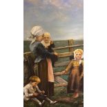 Very large framed oil on canvas mother & children