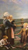 Very large framed oil on canvas mother & children