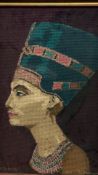 Framed needlepoint portrait of Nefertiti
