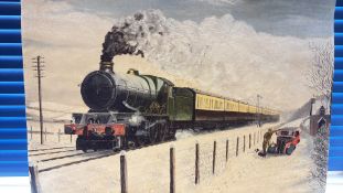 Painting of a Steam Locomotive in a Winter Landscape
