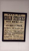 Framed Scottish auction broadside: Sale of Corn Stacks, Hay Ricks &c., Auchentiber, Kilwinning