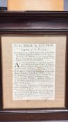 Framed 1783 auction handbill for BarkerLand, Tockholes near Blackburn