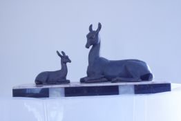 Spelter art deco fawns on a marble base