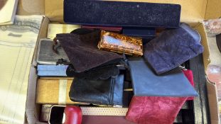 Box of assorted small cases, pouches and presentation boxes