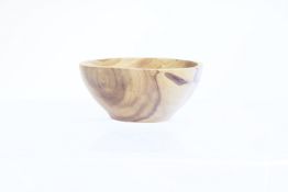 Turned wooden bowl, inscribed 