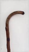 Pair of a lever-action rifle and a rustic walking stick