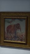 Acanthus framed tapestry of a caparisoned elephant