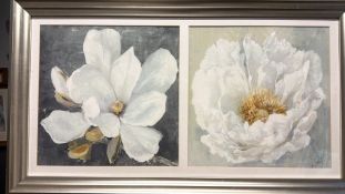Pair of framed white-flower paintings, signed JMP