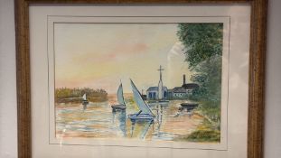 A.P. Ford signed watercolour of sailing boats on a river