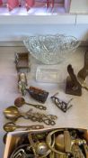 Group of cut glass and mixed metal decorative items