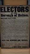 Victorian Bolton election broadside, To the Electors of the Borough of Bolton dated 1847