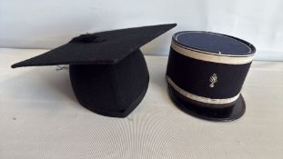 Pair of ceremonial hats: academic mortarboard and kepi by Maison Asquille