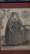 Framed engraving of Queen Elizabeth I, after Marcus Gheeraerts