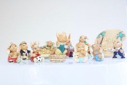 Set of 9 Pendelfin hand-painted stoneware rabbit figures