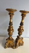 Pair of giltwood Baroque-style altar candlesticks, adapted as lamps