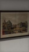 Framed hand-coloured print, 'Samlesbury Hall, Lancashire'