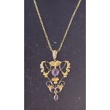 9ct Gold chain & pendant set with amethyst Weight
