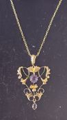 9ct Gold chain & pendant set with amethyst Weight