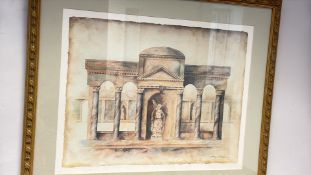 Emily James: signed classical architectural watercolour, framed