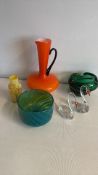 Group of five decorative art glass items