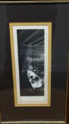 Framed black-and-white photographic print of a cow, signed