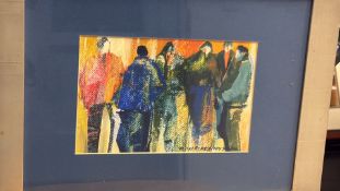 Framed contemporary signed figural mixed-media print