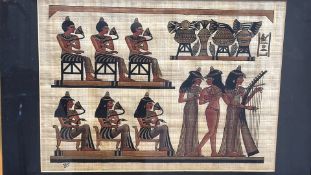 Framed Egyptian-style Papyrus Painting of a Ceremonial Scene