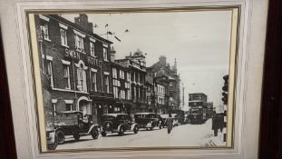 Framed early 20th-century street photograph, Swan Hotel scene