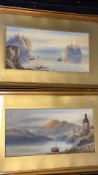 Pair of signed watercolour landscape paintings in gilt frames