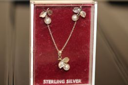 Boxed silver & pearl necklace & earrings set