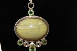 Silver chain with white metal & hardstone pendant