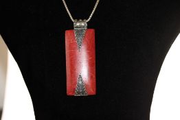Silver chain & hardstone pendant
